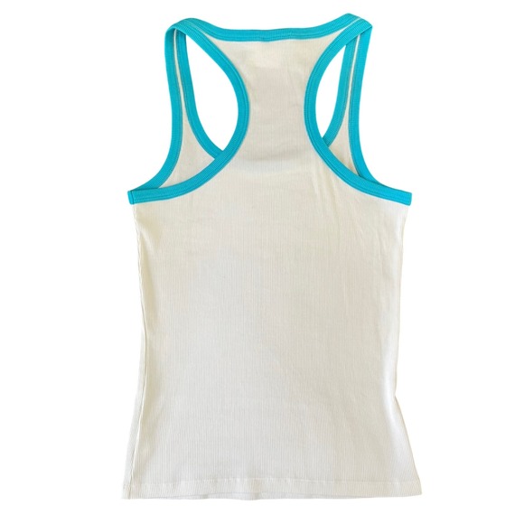 Vintage Bebe Sport Ribbed Tank Top White Blue Y2K McBling NWT Large USA Made - Picture 6 of 12